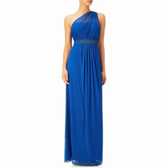 Royal Blue One-Shoulder Embellished Dress Gown - Picture 1 of 9